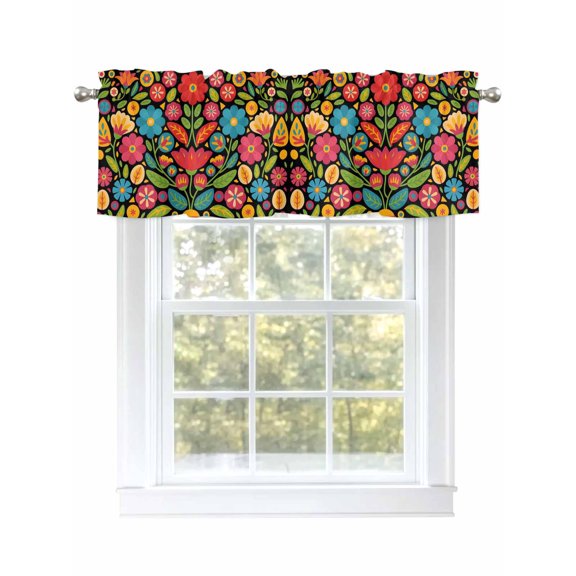 Abstract Classic Flowers Curtain Valances for Windows, Bohemian Ethnic Style Window Valances, Window Treatment Rod Pocket Valance Curtains for Living Room/Kitchen/Bedroom/Bathroom, 54x18inch