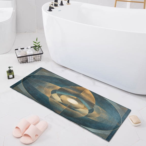 Abstract Clear Cerulean Geometric Bath Mat 39x20 Non-Slip Bathroom Rugs Absorbent Soft Plush Quick Dry for Tub Shower Kitchen Home Decor