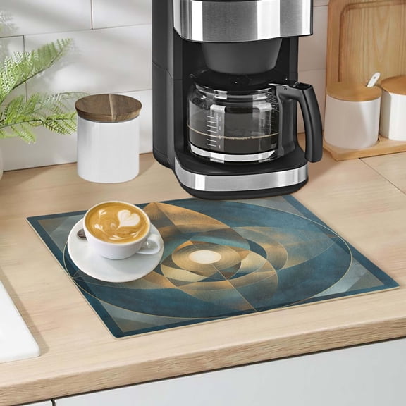 Abstract Clear Cerulean Geometric Dish Drying Mat 12"x18" Kitchen Counter Dish Pad Microfiber Absorbent Drainer Rack for Coffee Bar