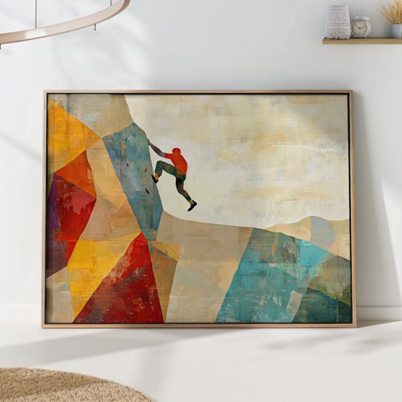 Abstract Climber Mid Century Bouldering Mountain Wall Art, Unframed Paper Poster 8x10in