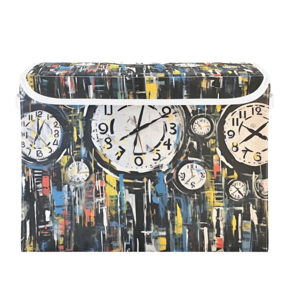 Abstract Clock Large Storage Bins with Linen Collapsible Lid Storage Box 16.7 x 12.6 x 11.8in