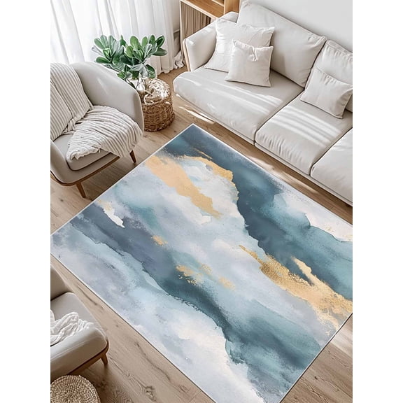 Abstract Cloud Effect Area Rug for Bedroom 2.7x5 Ft Golden Green Marble Texture Super Soft fuzzy Throw Rug Non-Slip Fluffy Plush Indoor Floor Carpet for Living Room Nursery Home Decor
