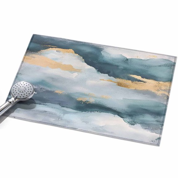 Abstract Cloud Effect Area Rug, Golden Green Marble Texture Non-Slip Felt Rubber Backing Rectangle Indoor Carpet Washable Rugs for Living Room Bedroom 2x3ft