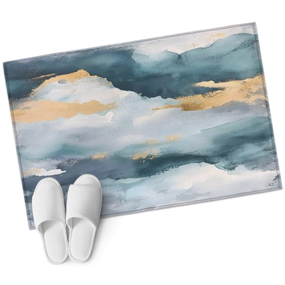 Abstract Cloud Effect Rectangle Area Rug 2x3ft Golden Green Marble Texture Washable Rugs for Living Room, Non Slip Soft Carpet for Bedroom Entryway Dining Room