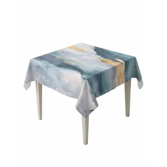 Abstract Cloud Effect Table Cloth 54x54 Inch Square, Golden Green Marble Texture Waterproof Tablecloth Washable Table Cover for Party Picnic Dinner Decor