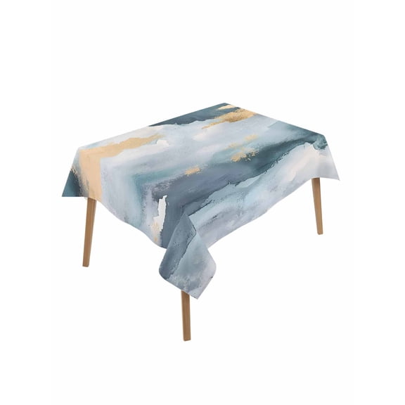 Abstract Cloud Effect Table Cloth 60x102 Inch Rectangle, Golden Green Marble Texture Waterproof Tablecloth Washable Table Cover for Party Picnic Dinner Decor
