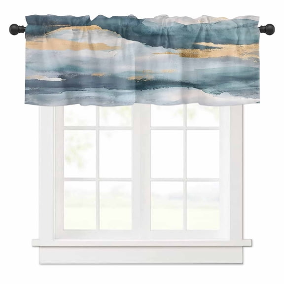 Abstract Cloud Effect Valances for Windows Golden Green Marble Texture Rod Pocket Curtain Valance Window Treatment Short Curtains for Kitchen Living Room, 60"x14"