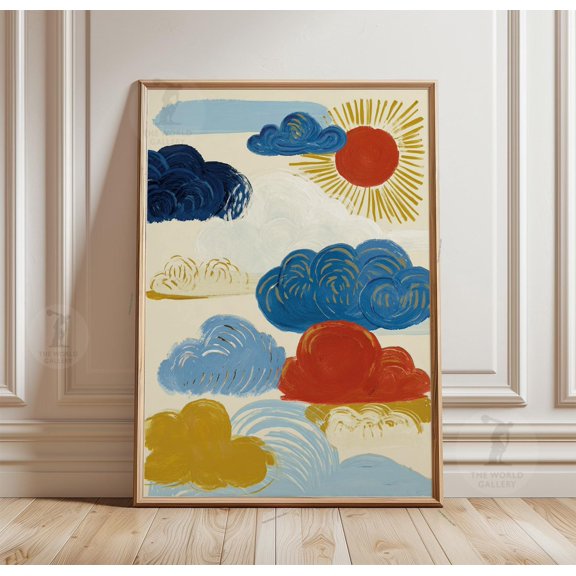 Abstract Cloud Poster Mid Century Modern Wall Art Colorful Sky Illustration Print