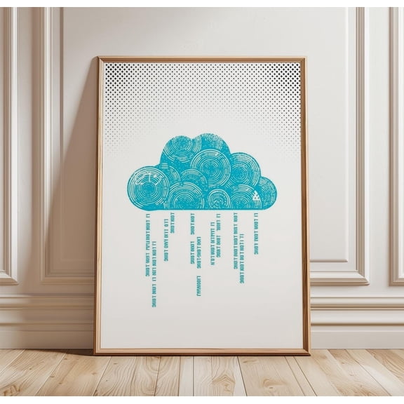Abstract Cloud Rain Minimalist Graphic Blue Pattern Modern Typography Unframed Paper Print