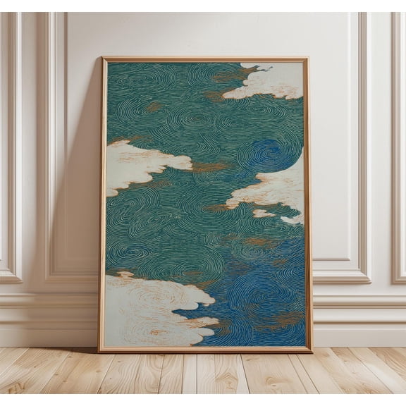 Abstract Cloud Wall Art Print Swirling Sky And Wind Pattern Illustration Japanese Inspired