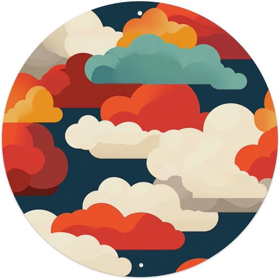 Abstract Clouds Geometric Round Aluminum Sign 8x8 Inch Wall Art Decoration Office Farmhouse Garden Outdoor Plaque