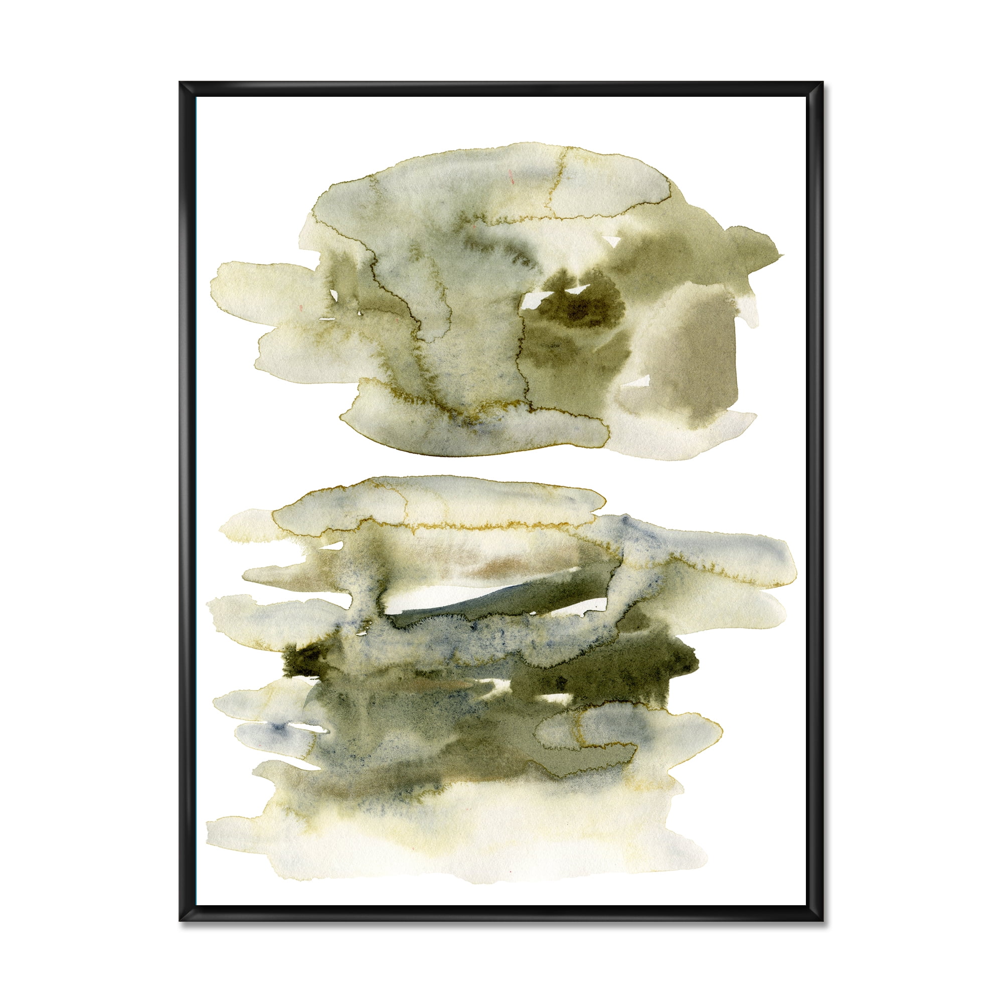 Abstract Clouds In Dark Green II 12 in x 20 in Framed Painting Canvas Art Print, by Designart