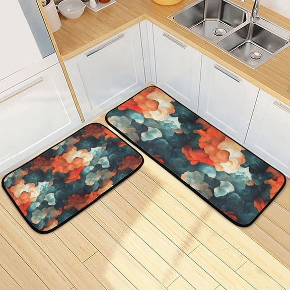 Abstract Clouds Kitchen Mat Set of 2 Cushioned Non Slip Rugs for Bedroom Floor Runner Mats