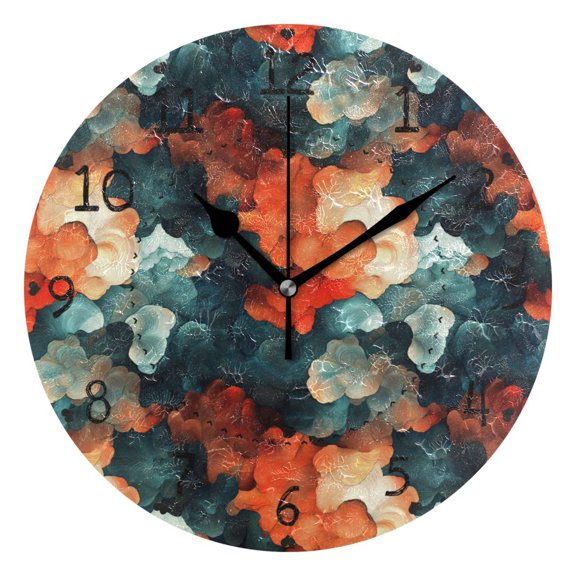 Abstract Clouds Round Wall Clock Silent Battery Operated Home Decor for Living Room Bedroom