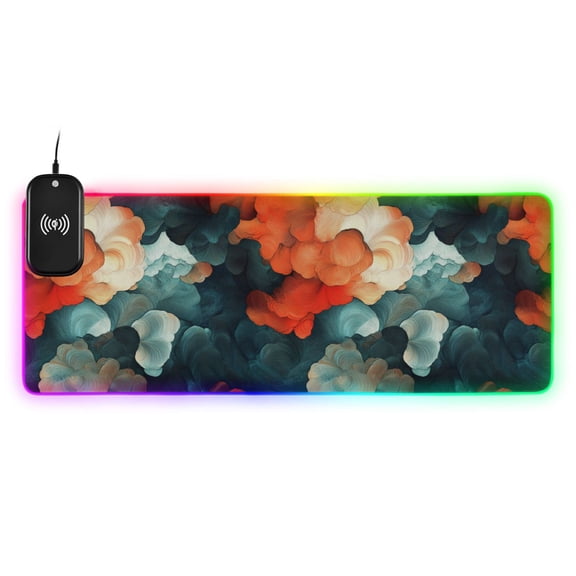 Abstract Clouds Wireless Charging RGB Gaming Mouse Pad Large Keyboard Mat Rubber Base 13 Light Modes