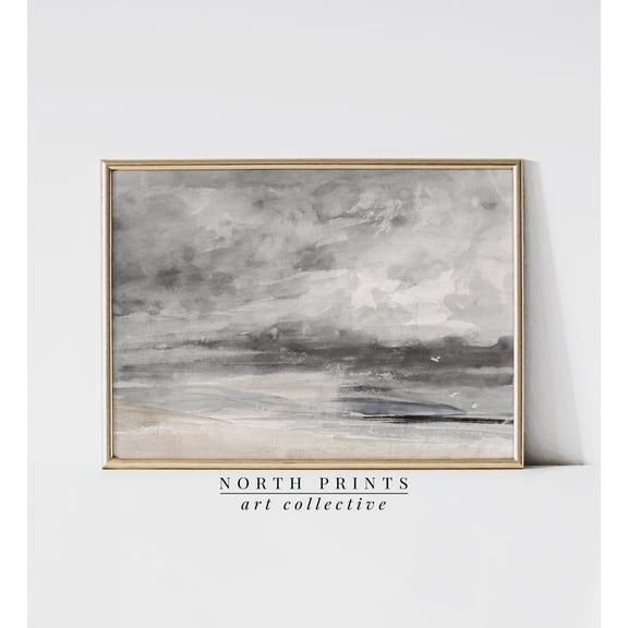 Abstract Coastal Muted Grey Poster, Unframed Size 8x12