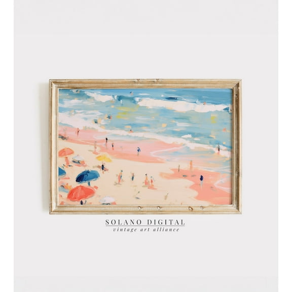 Abstract Coastal Painting Wall Art Vintage Beach Print Girly Apartment Decor Seascape Print Pink Blue Abstract Art Wall Art, Modern Wall Decor, 8x12 UNFRAMED