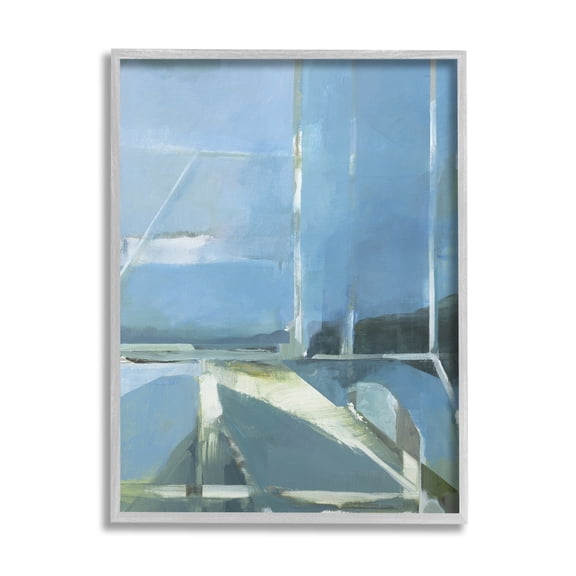 Abstract Coastal View From Window Blue Sky 16 in x 20 in Framed Painting Art Prints, by Stupell Home Décor