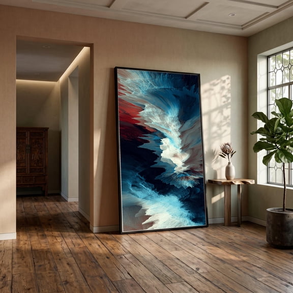 Abstract Coastal Wave Art Blue Red Ocean Storm Modern Seascape Decoration Home Decor Office Wall Art