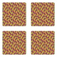 thumbnail image 1 of Abstract Coaster Set of 4, Funky Modern Colorful Diamond Shapes with Bicolor Stripes Retro Style Pattern, Square Hardboard Gloss Coasters, Standard Size, Multicolor, by Ambesonne, 1 of 2