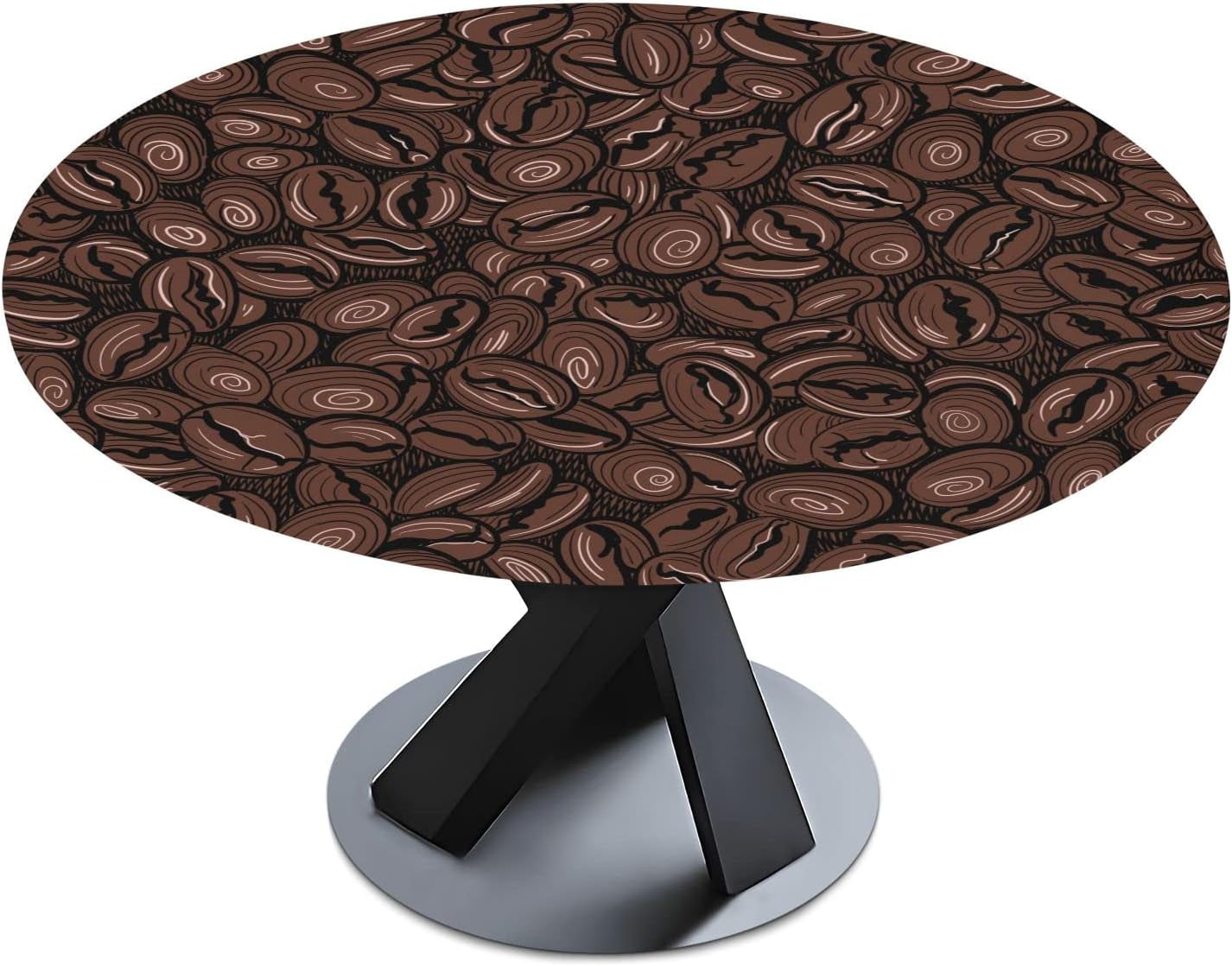 Abstract Coffee Bean Art Round Tablecloth Elastic Fitted Table Cover
