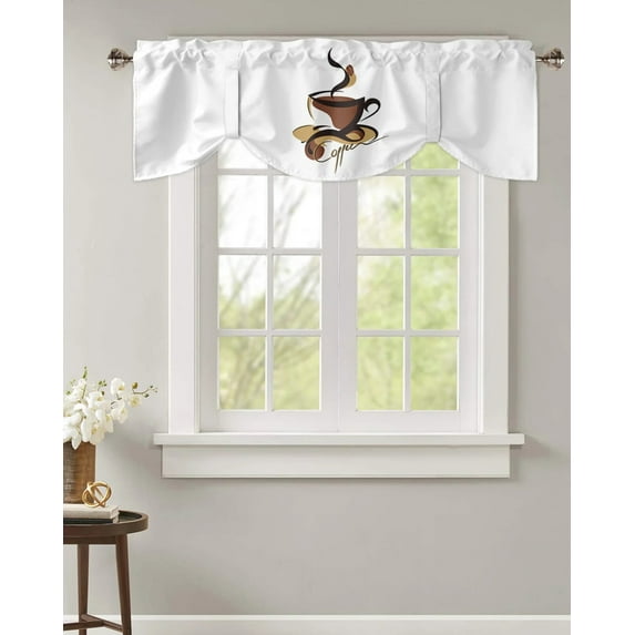 Abstract Coffee Cup Coffee Beans Window Curtain Bedroom Roman Curtain Adjustable Tie Up Curtain for Small Window Rod Pocket