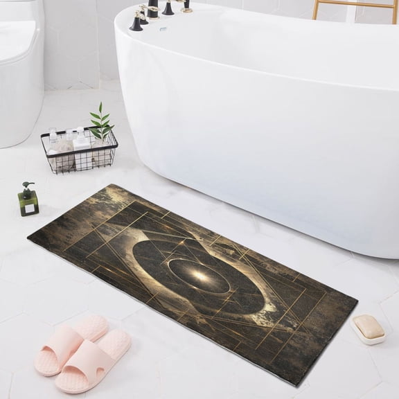 Abstract Coffee Geometric Bath Mat 39x20 Non-Slip Bathroom Rugs Absorbent Soft Plush Quick Dry for Tub Shower Kitchen Home Decor