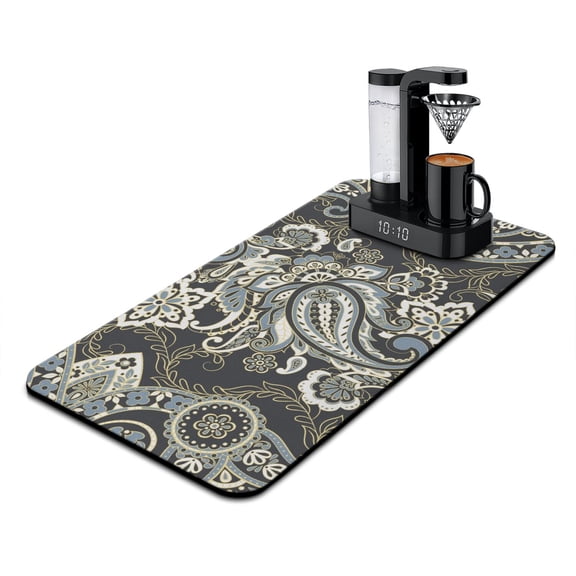 Abstract Coffee Maker Mat - Artistic Paisley Design Absorbent Mat for Coffee Machine - Heat & Scratch Resistant