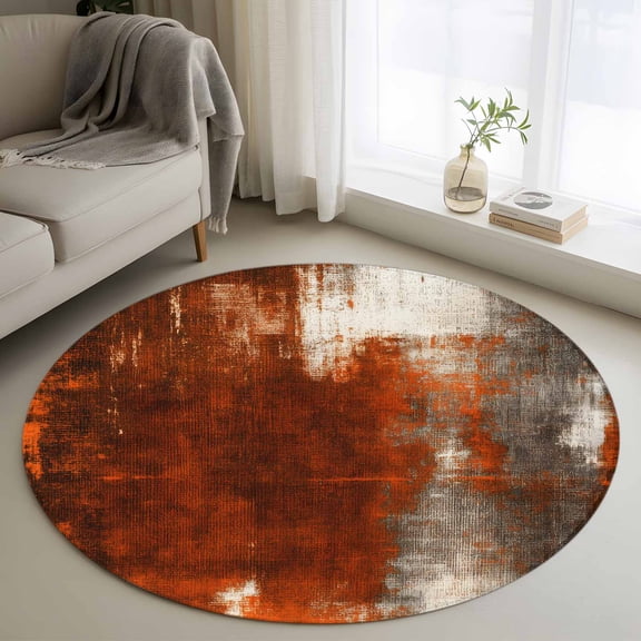 Abstract Collage Art 4FT Round Area Rugs for Living Room 111 Vintage Red Oil Painting Texture Ultra-Thin Non-Slip Round Rugs Machine Washable Low Pile Circle Carpet for Bedroom Kitchen Nursery