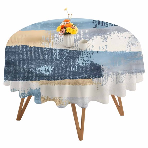 Abstract Collage Art Round Tablecloth 54 inches Retro Blue Oil Painting Texture Waterproof Oil-Proof Table Cloth Round Table Cover for Holiday Party Picnic Dinner Decor Indoor and Outdoor Use