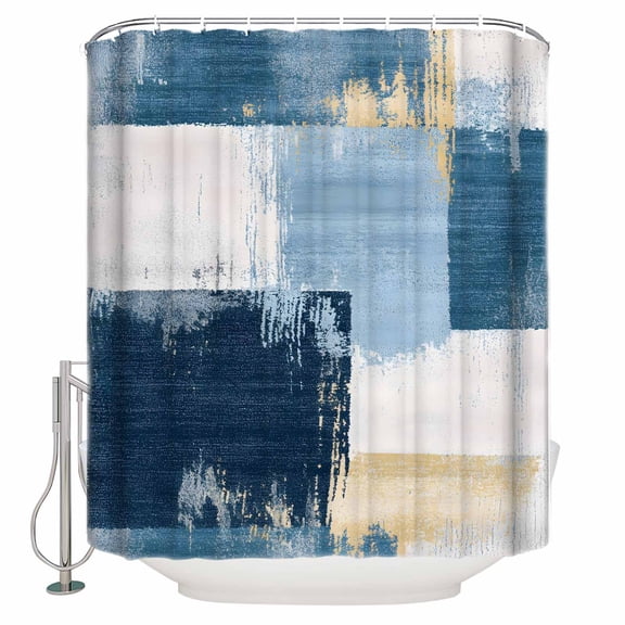 Abstract Collage Art Shower Curtain, 66" x 72", Vintage Blue Oil Painting Theme Waterproof Bathroom Curtain Washable Shower Curtain Set with 12 Hooks
