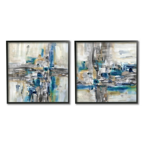 Abstract Collage Chaotic Brush Strokes Abstract Painting Black Framed Art Print Wall Art, Set of 2