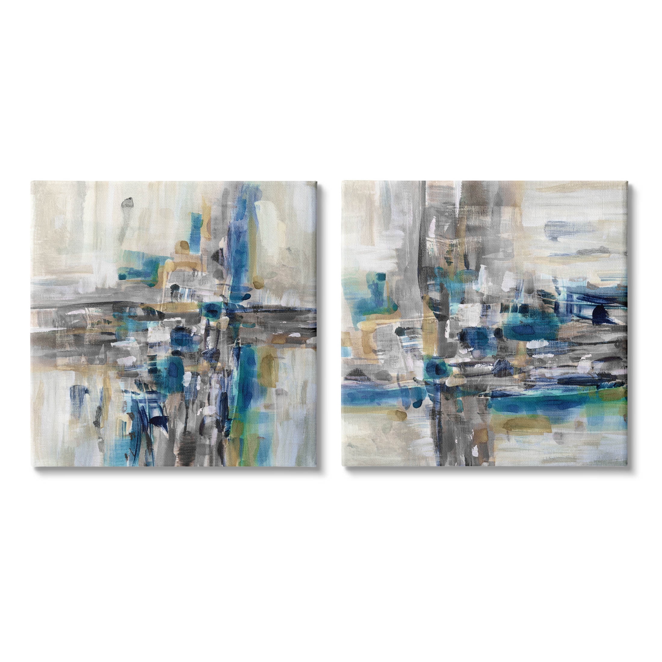 Abstract Blue and Gray Brush Strokes Canvas Art Set