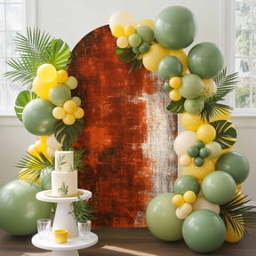 Abstract Collage Theme Arch Backdrop Cover, 5FT, Retro Red Oil Painting Texture Spandex Arch Covers Double-Sided Backdrop for Wedding Birthday Party Photo Background Decoration