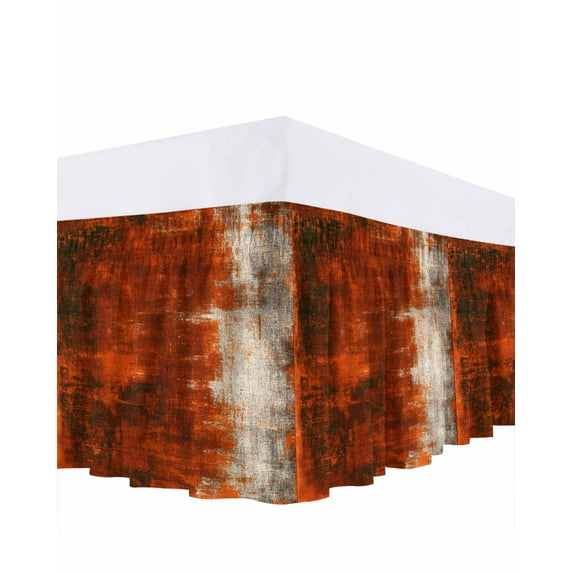 Abstract Collage Theme Bed Skirt California King Size 18 Inch Drop, Retro Red Oil Painting Texture Wrap Around Dust Ruffle Bedskirts, Easy Fit Bedskirt with Adjustable Elastic
