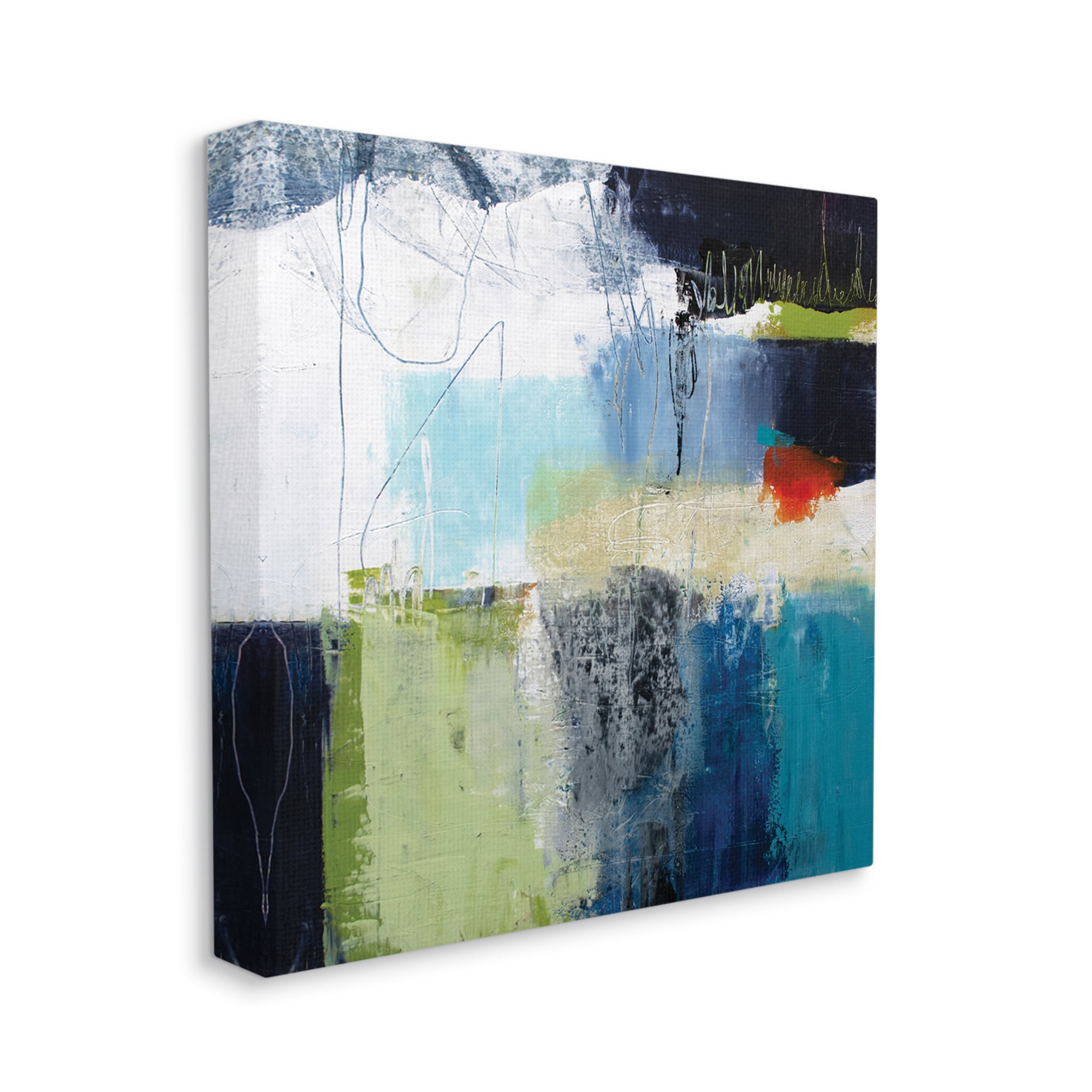 Abstract Collage of Chaotic Shapes Blue Green Abstract Gallery-Wrapped Canvas Print Wall Art, 17x17
