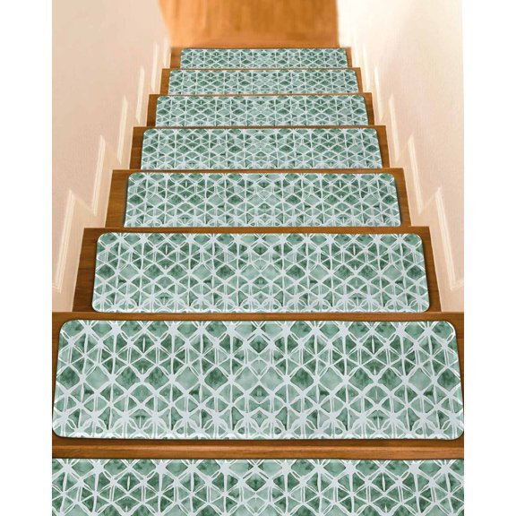 Abstract Color Blcok Non-Slip Stair Treads for Wooden Steps, 4 Pack 8x30 Inches Carpet Stair Mats with Adhesive Backing, Noise-Reducing Step Covers for Indoor Stairs, Easy to Install & Residue-Free