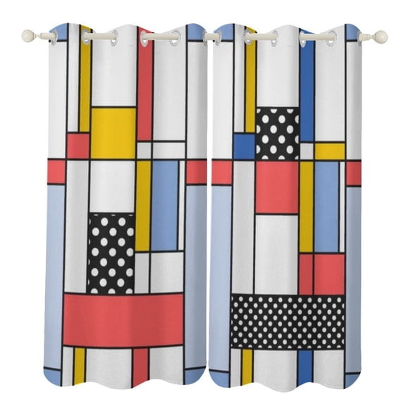 Abstract Color Block 2 Panels 3D Printing Pattern Curtain for Bedroom Living Room Kitchen Window Decoration Home