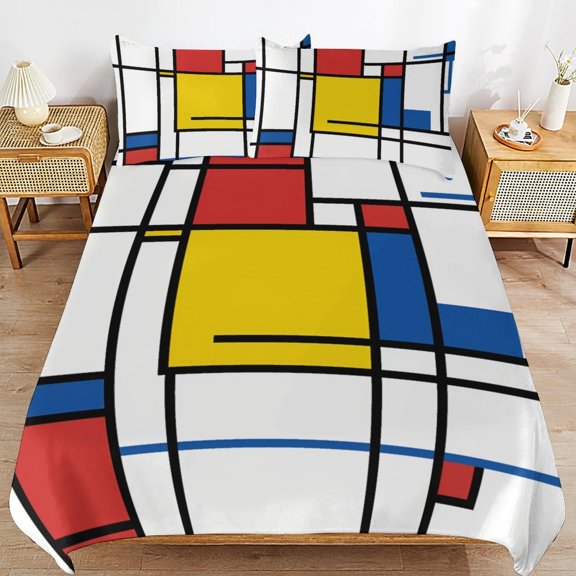 Abstract Color Block 3D Duvet Cover 3pcs Set Bedding Set Polyester Microfiber Quilt Cover for Bedroom Decoration Queen