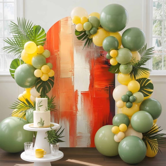 Abstract Color Block Arch Backdrop Cover, 5FT, Orange Block Oil Painting Gradient Spandex Arch Covers Double-Sided Backdrop for Wedding Birthday Party Photo Background Decoration