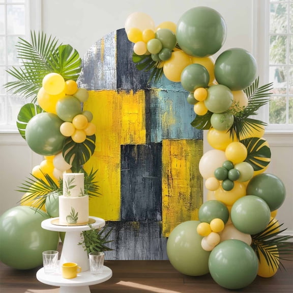 Abstract Color Block Arch Backdrop Cover, 5FT, Yellow Block Gradient Black Modern Spandex Arch Covers Double-Sided Backdrop for Wedding Birthday Party Photo Background Decoration