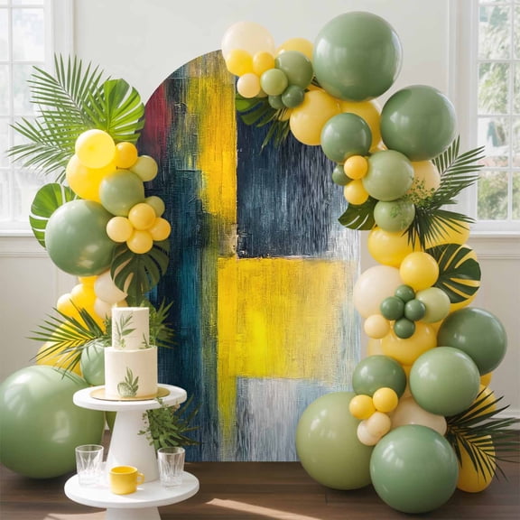 Abstract Color Block Arch Backdrop Cover, 6FT, Yellow Block Gradient Black Spandex Arch Covers Double-Sided Backdrop for Wedding Birthday Party Photo Background Decoration