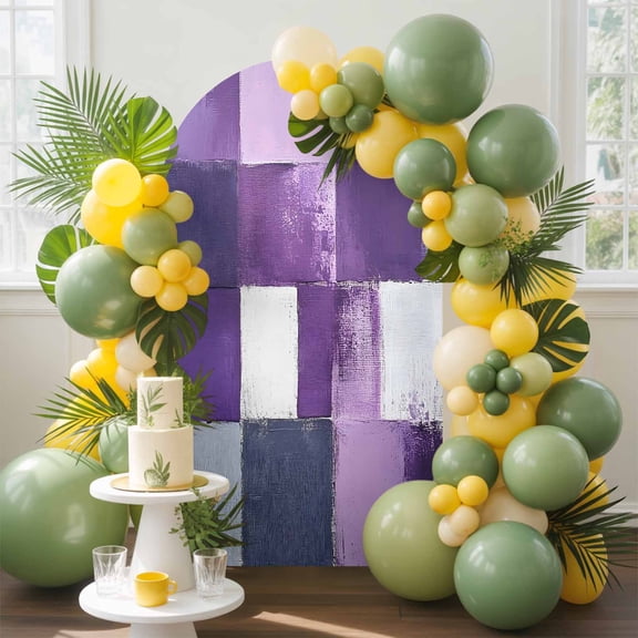 Abstract Color Block Arch Backdrop Cover, 7.2FT, Dark Purple Block Oil Painting Gradient Spandex Arch Covers Double-Sided Backdrop for Wedding Birthday Party Photo Background Decoration