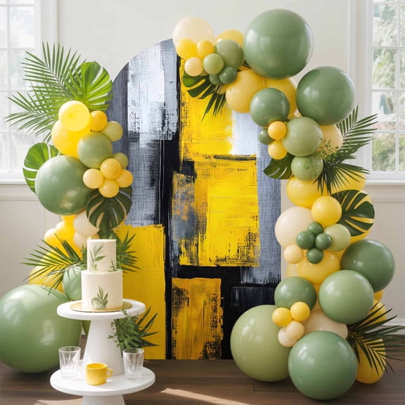 Abstract Color Block Arch Backdrop Cover, 7.2FT, Yellow Block Modern Gradient Black Spandex Arch Covers Double-Sided Backdrop for Wedding Birthday Party Photo Background Decoration