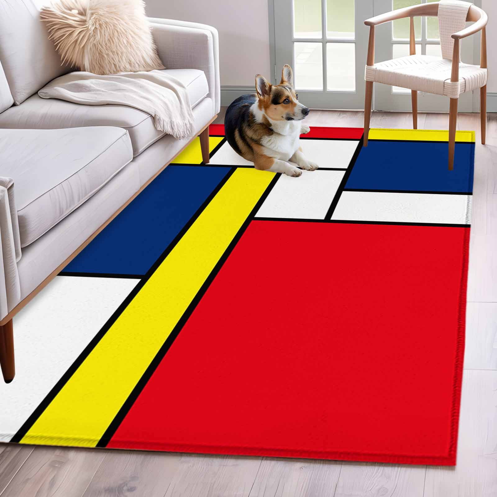Abstract Color Block Area Rugs 3x5 ft Yellow Red Blue Rectangular ...