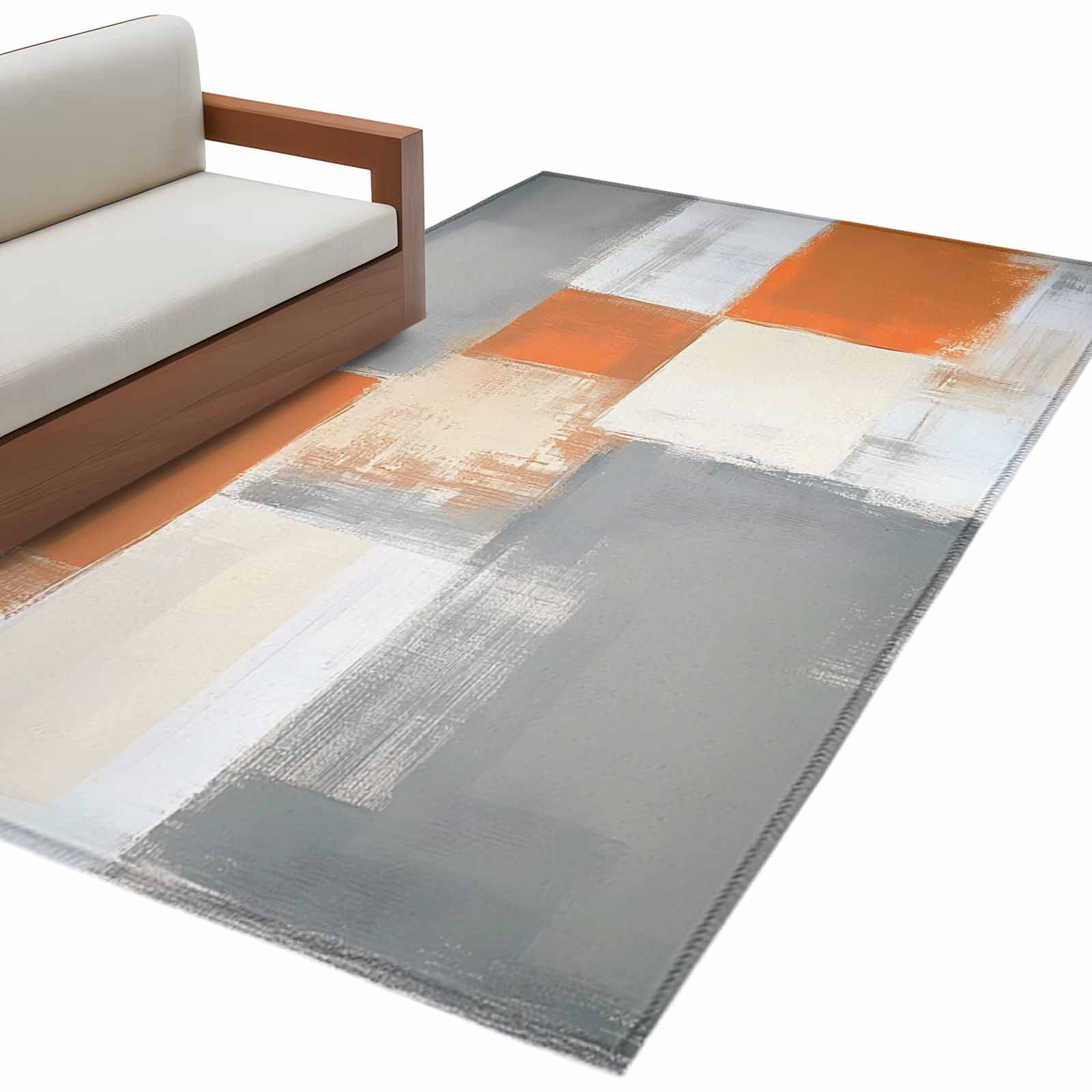 Abstract Color Block Area Rug 2.7x5ft Orange Grey Modern Oil Painting ...