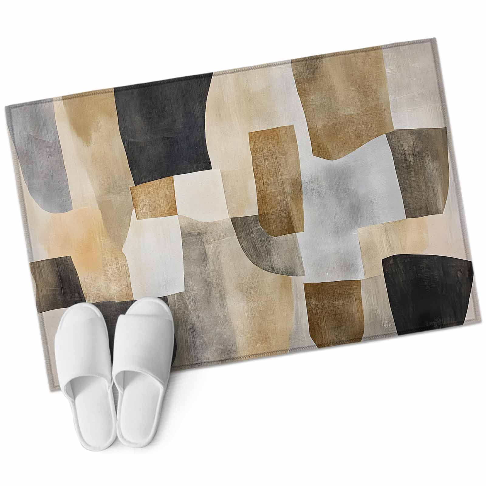 Abstract Color Block Area Rug 2x3ft Grey Brown Oil Painting Style ...