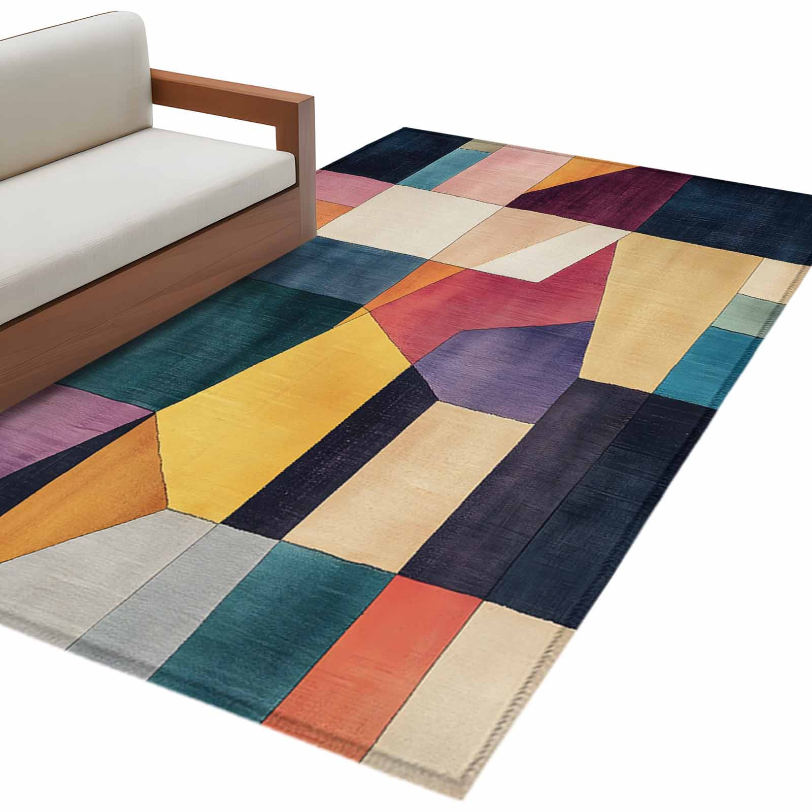 Abstract Color Block Area Rug 3x5ft Vintage Colorful Geometric Modern ...