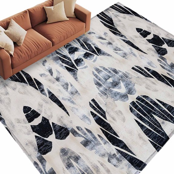 Abstract Color Block Area&nbsp;Rug 5x7ft Black Leaf Watercolor Texture Non-Slip&nbsp;Washable Square&nbsp;Rugs Soft Felt Indoor Floor Mat for Bedroom Kitchen Living Room Bathroom