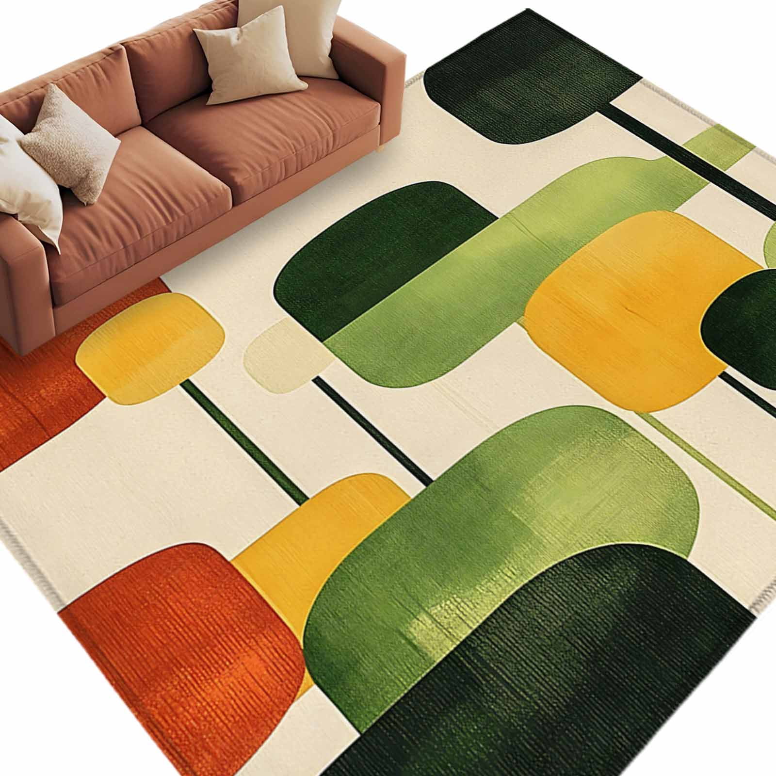 Abstract Color Block Area Rug 8x10ft Green Colorful Curves Modernism ...